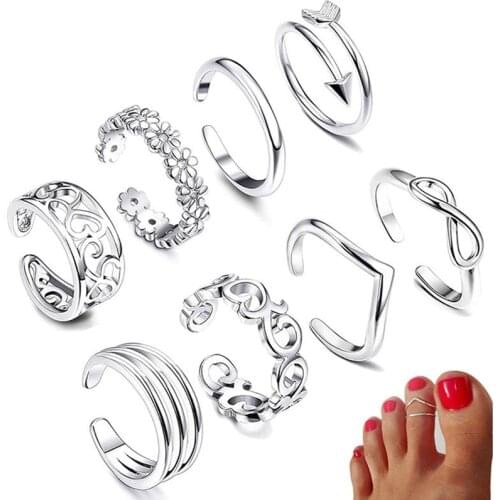 Summer Beach Vacation Knuckle Foot Ring Open Toe Rings Set for Women Girls Finger Heart Ring Adjustable Jewellery Wholesale