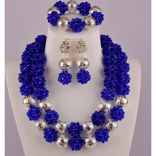 Royal Blue African Beads Jewelry Set Nigerian Necklace Wedding Jewelry Sets