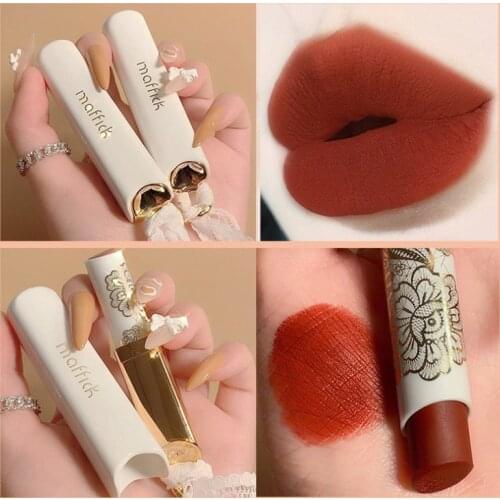 MAFFICK Silky Matte Lipstick Comestic Vintage Liquid Lip Gloss Non Stick Cup Moisturizing Long Lasting Sexy Red Lip Makeup TSLM1