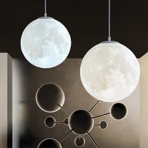 Creative 3D Printed Moon Pendant Lamp 3 Colors Lighting AC110-220V Moon Hanging Lamp For Bedroom Home Decoration Pendant Lights