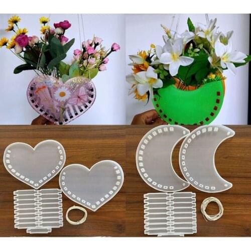 Moon Love Heart Handbag Epoxy Resin Mold Plant Flower Hanging Basket Silicone Mould DIY Crafts Ornaments Home Decorations Castin