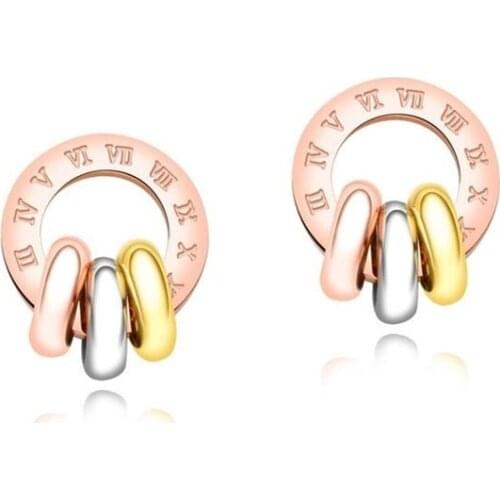 Three-color temperament fashion earrings ear rings titanium-plated steel rose gold sweet earrings Ms