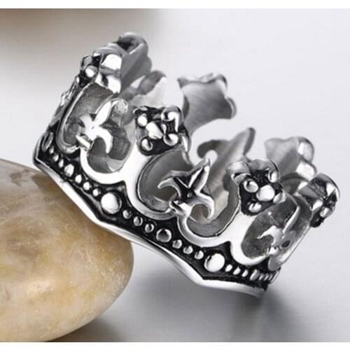 Mens Vintage Black Royal King Crown High Quality Metal Rings