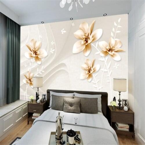 Custom Mural Wallpaper Modern Minimalism Gardenia With Golden Flowers Background Wall Painting