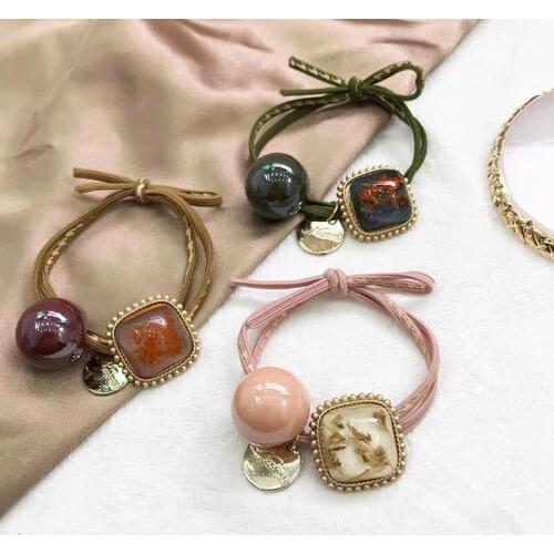 New Fashion amber Hair rope Accessories for Women Ultra-Stretch All-match Vintage Crystal Block Girls Hair Band
