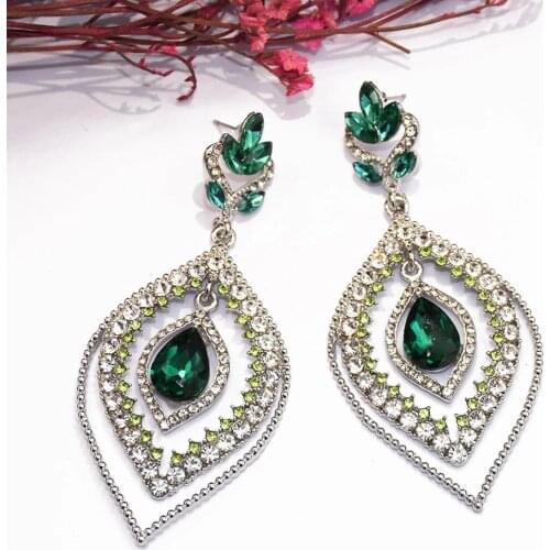 New Bridal Water Drop Hollowed-out Flower Earring Colorful Crystals Dangle Drop Earrings Fashion Jewelry Accessories For Women