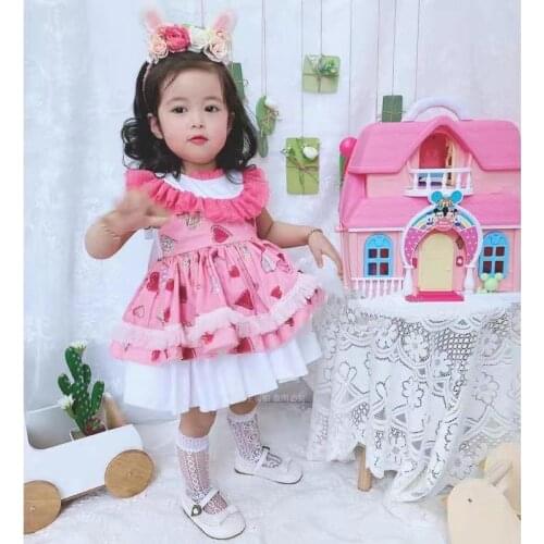 2PCS Summer Spanish Lolita princess dress baby girl clothes Sleeveless Mesh Print dress for girls birthday party vestidos Y3015