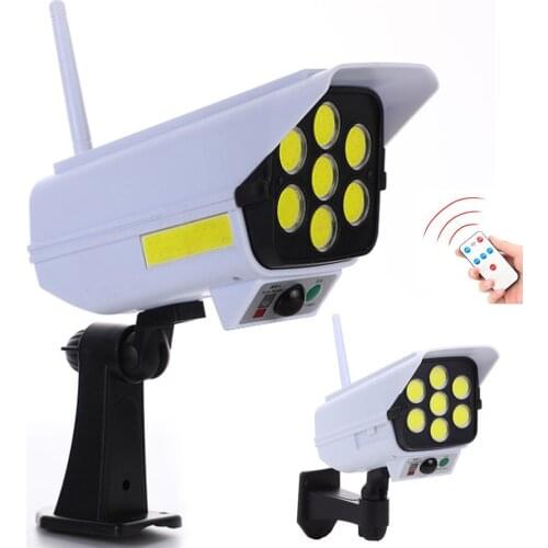 Remote Control Solar Dummy Camera Light PIR Motion Sensor Outdoor Garden Security Lamp Waterproof COB LED Street Light 3Modes