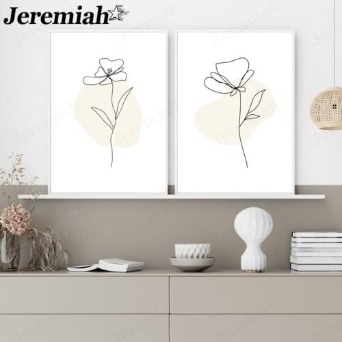 Modern Minimalist Floral Canvas Poster Black and White Line Plant Painting Wall Art Nordic Abstract Room Bedroom Decoration