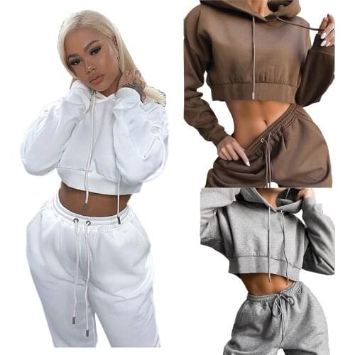 Tracksuit Jogger Suit Women Solid Color Casual Sweatshirt Jogging Pants 2 Piece Suit Hoodies Fitness Workout Activewear Outfits