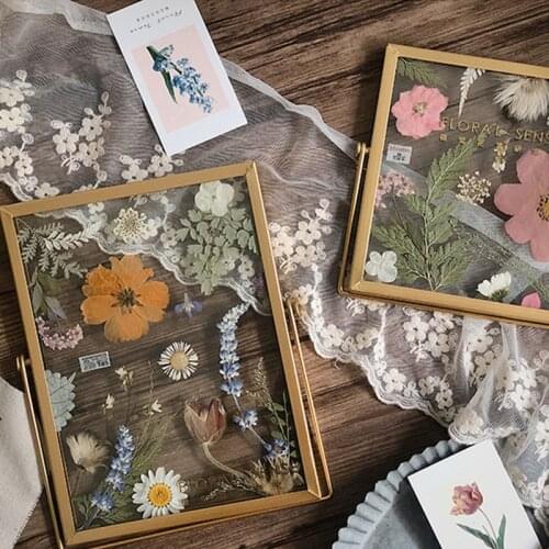 Dried Flower Plant Specimen Glass Metal Photo Frame Creative Retro DIY Picture Frame Home Decorative Eternal Flower Ornament
