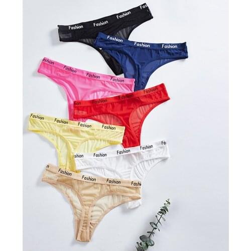 3Pcs Underwear Panties Briefs Womens Thong Lace G String Tanga Mesh Soft Sexy Transparent Mesh Hollow-out Intimate Underpants