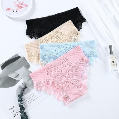 Fashion Cotton Low Waist Womens Panties Solid Lace Briefs Underwear Female Sexy Underpants Breathable Lingerie Pantys Intimate