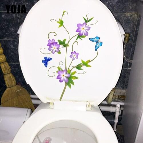 YOJA 18.3X23.9CM Purple Flower Vine Fashion WC Toilet Decal Creative Home Living Room Wall Sticker T1-2316