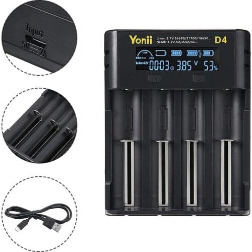 Mayitr LCD Display 4 Slots Battery Charger 18650 Multi-function Suitable for 18650 21700 26650 AA AAA NiMh Smart Battery Charger
