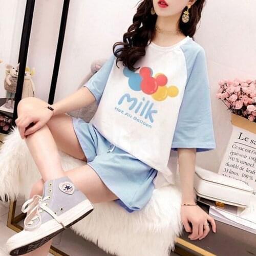Summer Womens T-Shirt Short Sleeves Round Collar T-Shirt+Shorts 2 Pieces Set Fashionable Girl Sports T-Shirt Shorts Large Size
