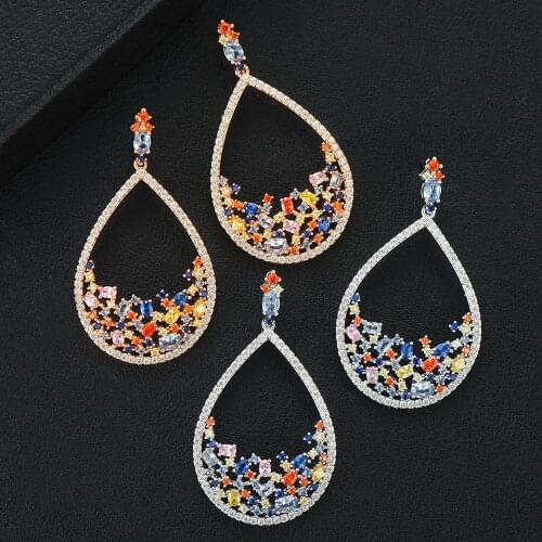 GODKI 2020 Luxury Trendy Multicolor Earrings Sector Purple Cubic Zircon Earrings For Women Drop Earrings Brincos Fashion Jewelry