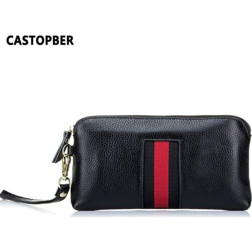 Best Genuine Leather Womens Fashion Long Zipper Wallet With Wraist Strap Day Clutches Purse Ladies Wallets Pockets Pouch Card