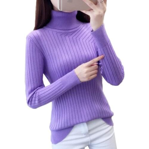 Women Turtleneck Sweater Pullover Autumn Winter New Solid Slim High-elastic Knit Pullover Long-sleeved Sweater Female Tops AA952
