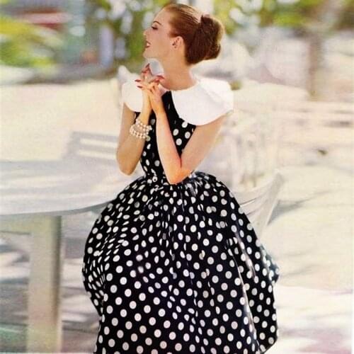 Designer Elegant New Womens Midi Dress High Quality Summer Party Casual Vintage Chic Fashion Sexy Dot Print Ball Gown Dress