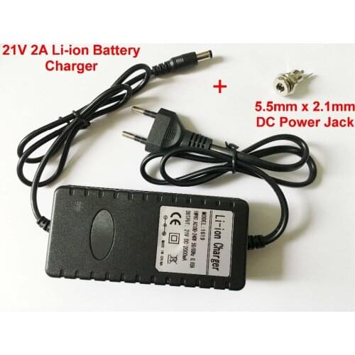 1pcs 21V 2A 18650 Lithium Battery 18V lithium battery Charger 5.5mm x 2.1mm DC Power Jack Socket Female Panel Mount Connector