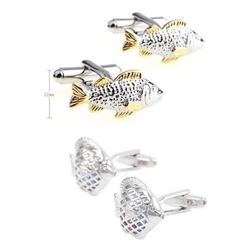 10pairs/lot Hollow Designed Fish Cufflinks Gold&Silver Plating Fish Cuff Links Cufflink Mens Jewelry Wholesale