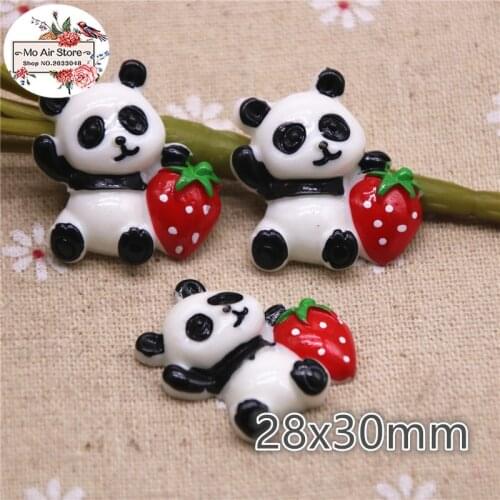 10PCS panda with strawberry cartoon Resin Flat back Cabochon Miniature craft Art Supply Decoration Charm