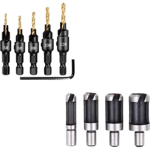 10Pcs Barrel Type Cork Puncher Chamfer Cutter Drill Bit Countersunk Bit Drill 1/4 Inch Hexagon Wrench Tool Set