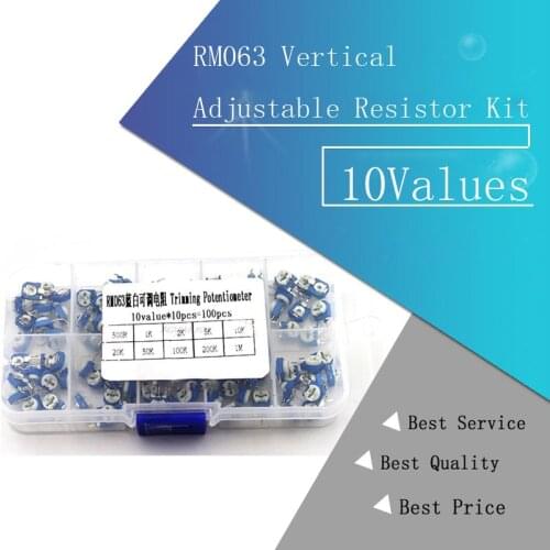 10Values*10PCS=100PCS RM063 Vertical Adjustable Resistor Kit In Box 500 ohm-1M ohm Multiturn Trimmer Potentiometer Set