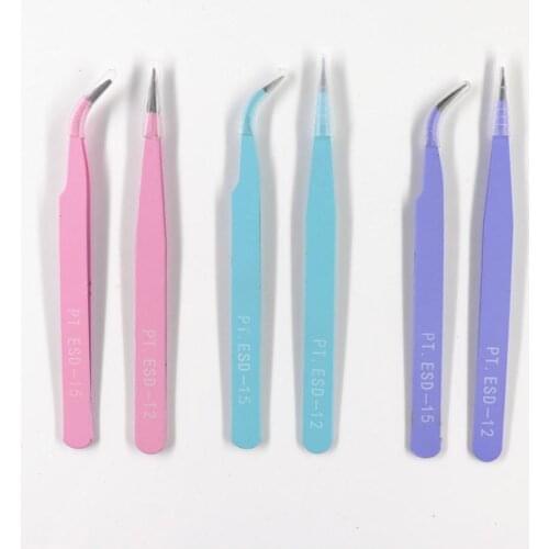 New Multi-use 2pcs Stainless Steel Curved Straight Tweezers Nail Art Tool False Eyelash Extension Tweezers Nippers Pointed Clip