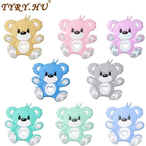 TYRY.HU 2Pcs Silicone Teether Bear Cartoon Animal Shape Pacifier Clips BPA Free Pacifier Clips DIY Accessories Teething