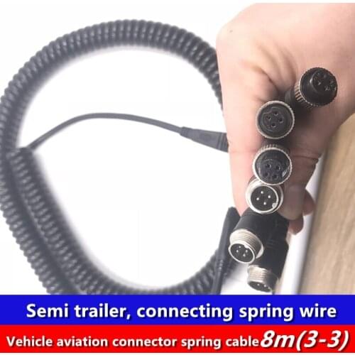 8m spring wire 3 pairs of 3 HD truck camera wire, spiral wire copper monitoring and security wire