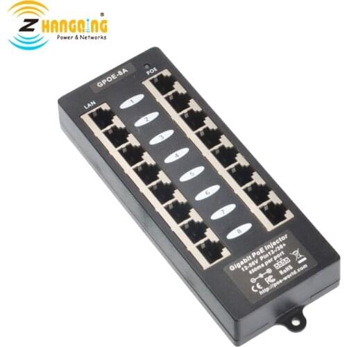 802.3af PoE Injector 8port 10/100/1000Mbps Networking device Mode A Use with any Ethernet switch for PoE Camera