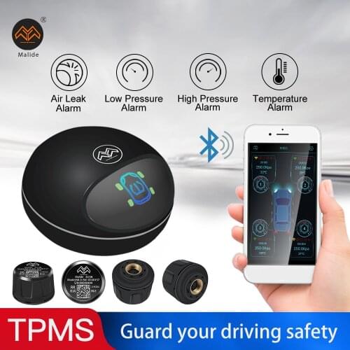 Car TPMS 4PCS External Sensor with Mobile APP Tyre Pressure Monitoring System Dual USB output Bluetooth Voice prompts Wireless