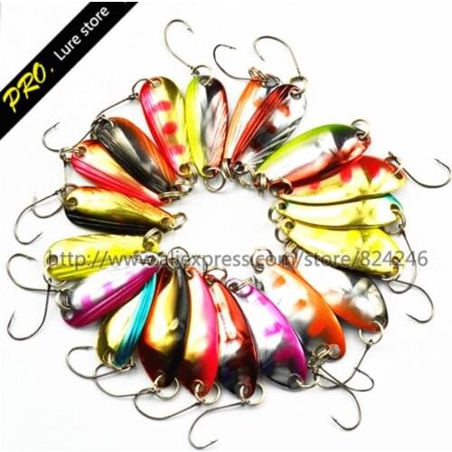 Free shipping 20pcs/set 2.7cm metal spoon fishing spoons lures assorted color spoon lures wire lure baits