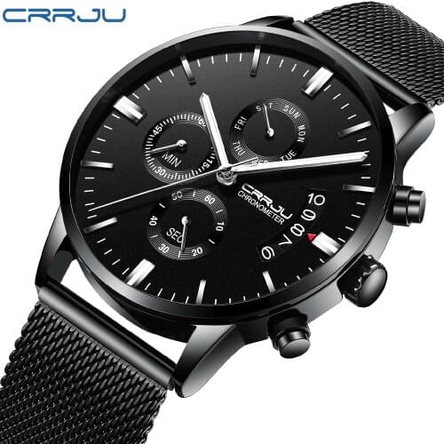 CRRJU Watch Men Elegant Business Casual Dress Quartz Mesh Steel Wrist Watches Male Simple Design Military relogio masculino 2222