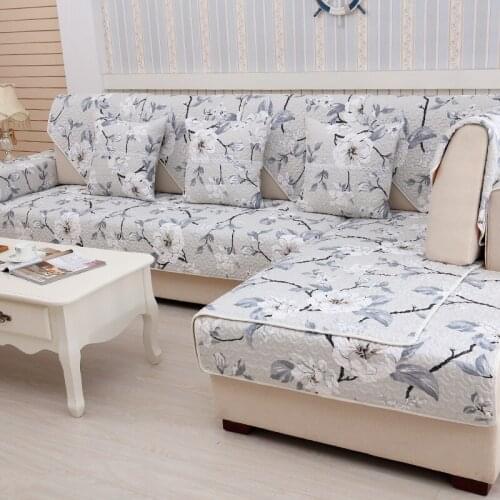 Nordic Flowers Sofa Cover Cotton Linen Non-Slip Sofa Towel Chair Covers Mats Living / Drawing Room Decorative L Shaped