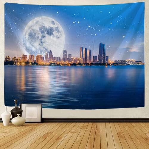 Digital Printing Stereoscopic view of the lake in the evening Patten Tapestry Sandy Beach Picnic Towel