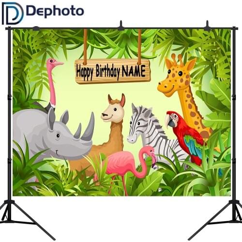DePhoto Jungle Safari Themed Photography Backdrops Animals Birthday Party Baby Shower Banner Photo Background Customization