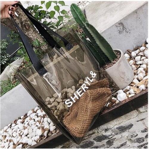 DHL 10 pieces Casual Totes Women PVC Handbags Transparent Beach Bags Summer Ladies Shoulder Open bolsos mujer