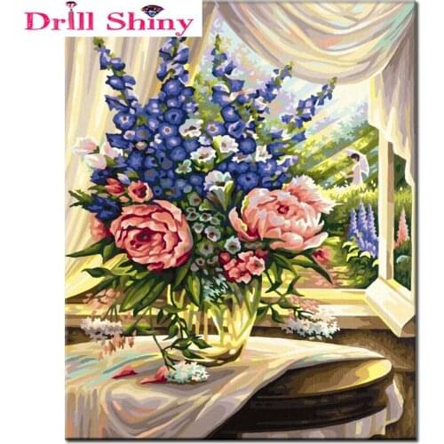 DIY diamond painting needle and thread live full diamond embroidery vase blue flower painting pattern home decoration