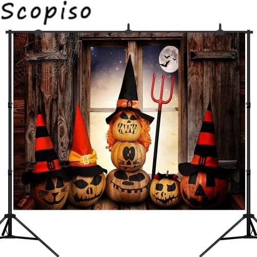 Scopiso Halloween Photography Backdrops Window Moon Scary Pumpkins Party Photo Background for Photo Studio Prop