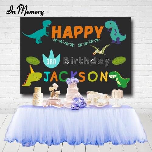 InMemory Cartoon Dinosaur Party Photography Backgrounds Blue Theme Kids Baby Shower Birthday Party Backdrops For Photo Studio