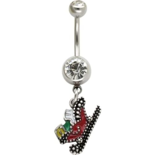 JHJT 14G Navel Belly Button Ring Barbell Zircon Navel Piercing Belly Ring For Men Women Body Jewelry Surgical Steel