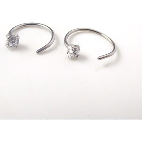 1Piece Cubic Zirconia 316L Medical Nostril Titanium Hoop Nose Ring Fake Cliker Clip on Body Piercing Jewelry For Women