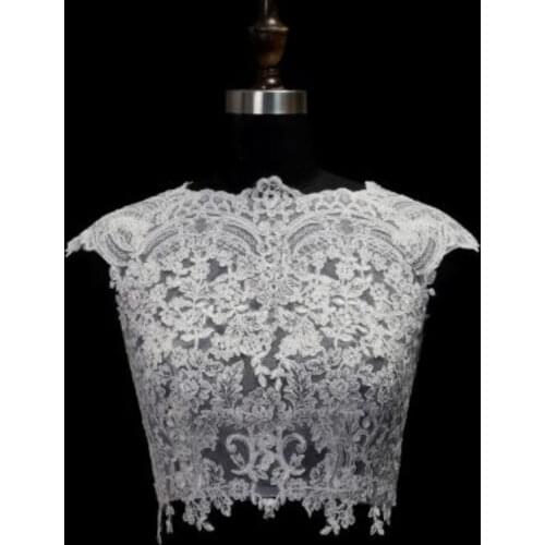 Ivory Lace Cap Sleeve Wedding Wrap Appliques Custom Made Bateau Neck Bridal Jacket Real Image Bolero