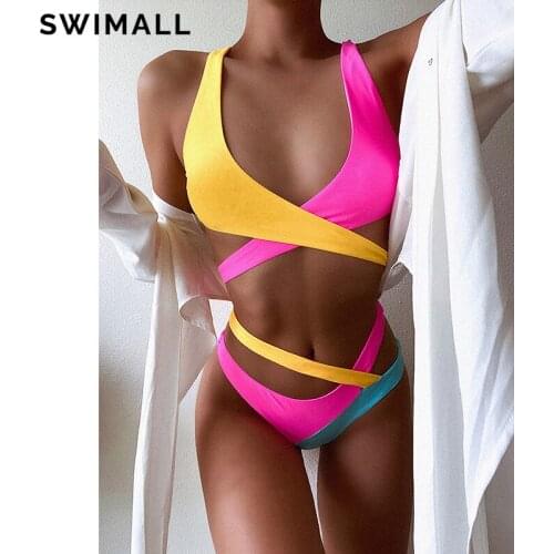 Sexy Splicing Bikini 2021 Swimsuit Women Swimwear Cross Bandage Bikini Set Beach Wear Bathing Suit Brazilian Biquini Female