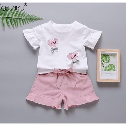 Summer Baby Girls Clothing Sets Newborn Infant Clothes Flower Bow Top Pants 2 Pcs Casual Short Sleeve Kids Costume