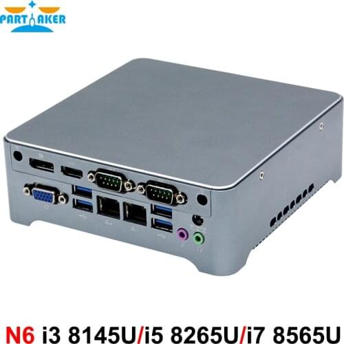 Partaker N6 8th Gen i3 8145U i5 8265U i7 8565U Processor Fanless Mini PC Desktop Industrial Computer Dual Lan HD-MI 2.0