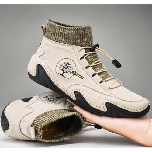 Men Boots Winter Fashion Leather Middle Gang Boots Autumn Casual Shoes Male Outdoor Light Ankle Boots Antislip Warm